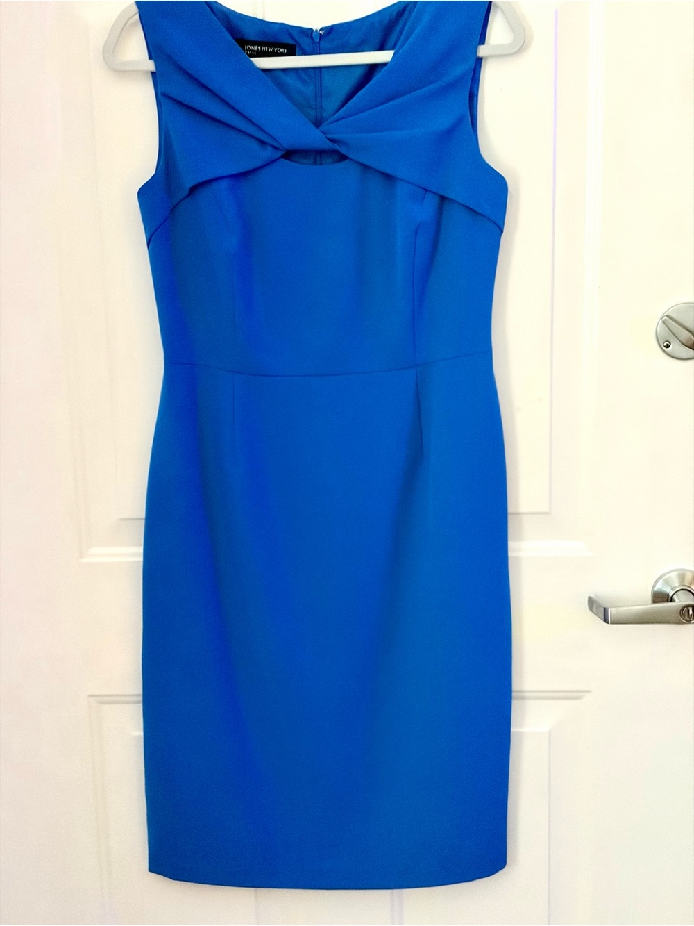 Jones New York Cobalt Blue Twist-Neck Sheath Midi Dress